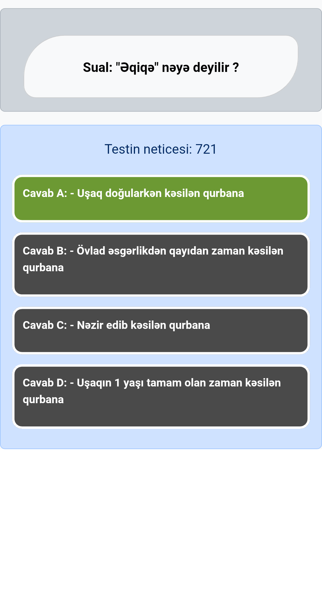 Sual: "Əqiqə" nəyə deyilir ?